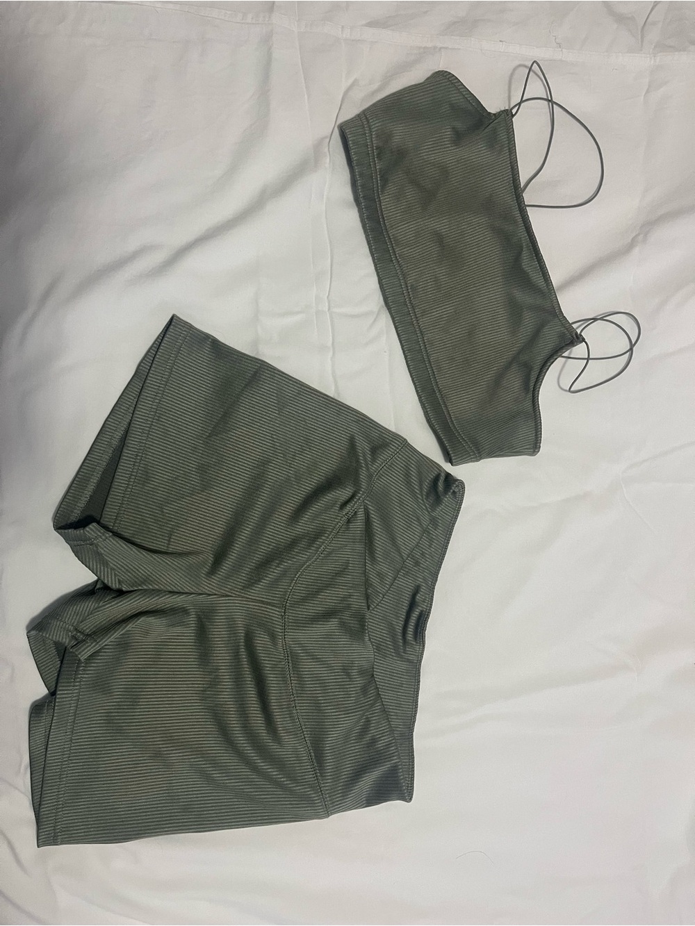 H&M Olive Ribbed Bike Shorts and Matching Crop Top